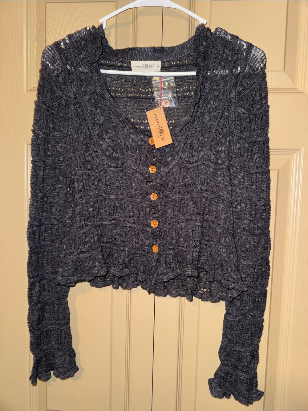 NWT - Natural Life Charcoal Gray Open Knit Boho Cropped Cardigan Sweater - Small